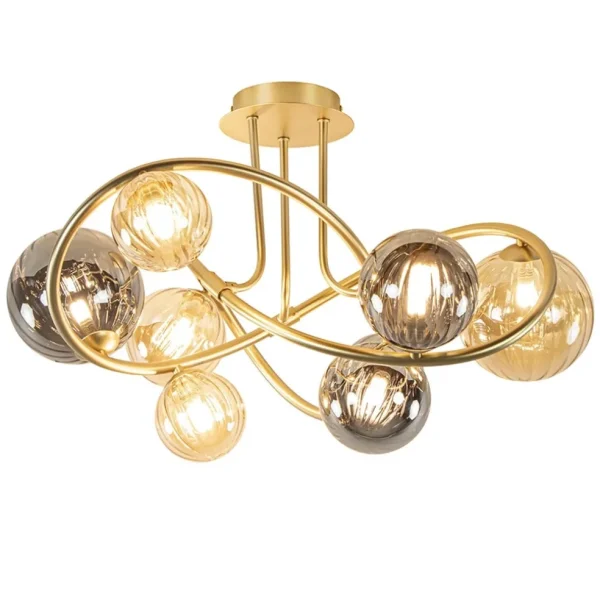 art_deco_plafondlamp_goud_1.webp Fashion Straluma Art Deco plafondlamp goud met smoke en amber glas