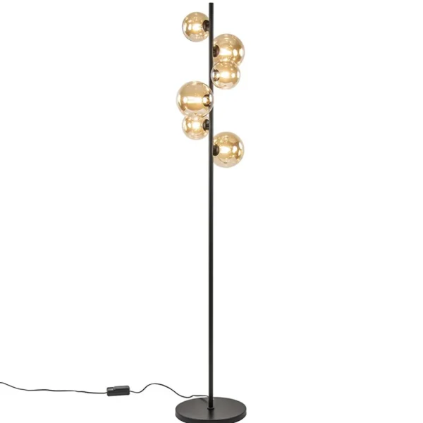 art_deco_vloerlamp_zwart__1.webp Best Straluma Art Deco vloerlamp zwart met amber glazen bollen