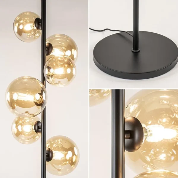 art_deco_vloerlamp_zwart__2.webp Best Straluma Art Deco vloerlamp zwart met amber glazen bollen