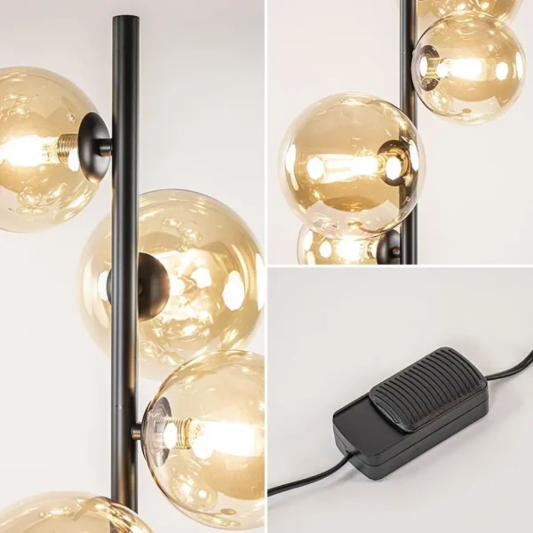art_deco_vloerlamp_zwart__3.webp Best Straluma Art Deco vloerlamp zwart met amber glazen bollen
