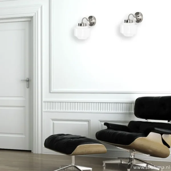 art_deco_wandlamp_staal_m_2.webp Cheap Straluma Art Deco wandlamp staal met wit glas