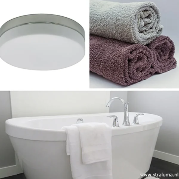 New Straluma Badkamer plafonnière staal met wit glas
