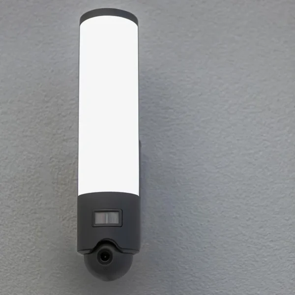 Online Straluma Buitenlamp cilinder donker grijs inclusief LED en camera