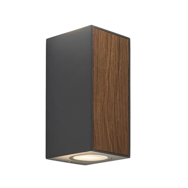 buitenlamp_updown_gu_donk_1.webp Discount Straluma Buitenlamp up+down GU10 donker grijs/hout