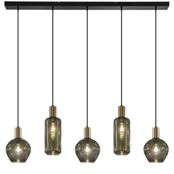 chique_lichts_hanglamp_sm_0.webp Discount Straluma Chique 5-lichts hanglamp smoke glas met brons