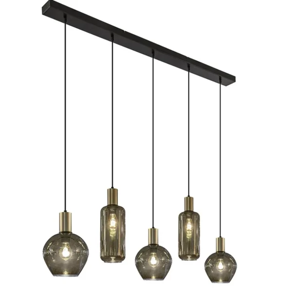 chique_lichts_hanglamp_sm_1.webp Discount Straluma Chique 5-lichts hanglamp smoke glas met brons