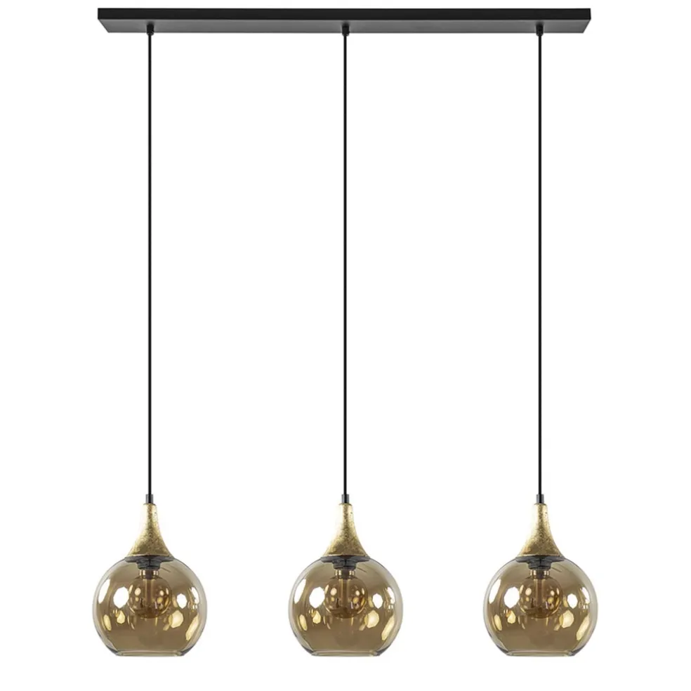 chique_lichts_hanglamp_zw_0.webp Clearance Straluma Chique 3-lichts hanglamp zwart/goud met amber glas