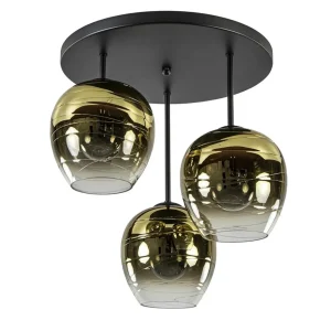 chique_lichts_plafondlamp_0-1.webp Best Sale Straluma Chique 3-lichts plafondlamp zwart met goud glas