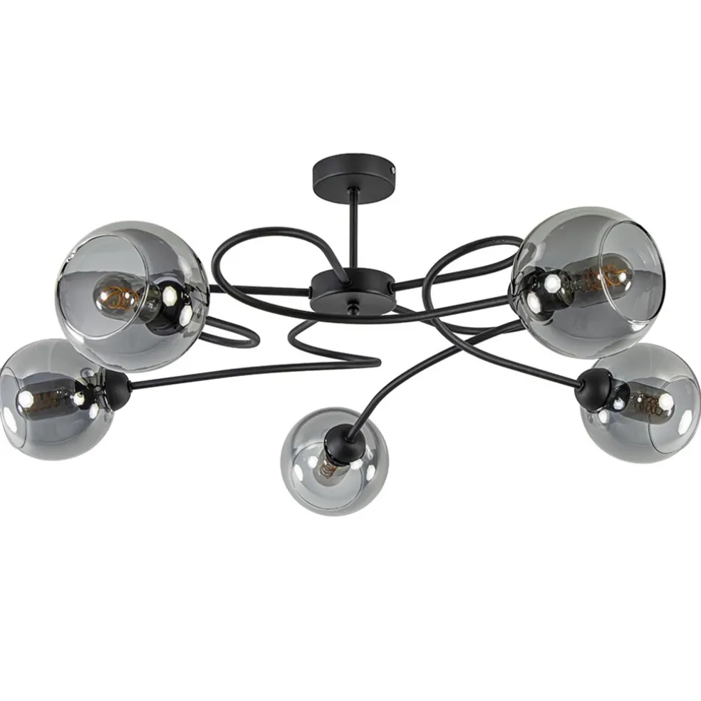 chique_lichts_plafondlamp_0.webp Sale Straluma Chique 5-lichts plafondlamp zwart met smoke glazen bollen