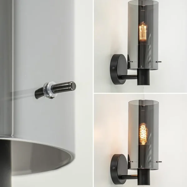 New Straluma Chique wandlamp zwart met smoke glas cilinder