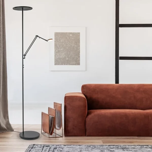 design_led_uplighter_met__4.webp New Straluma Design LED uplighter met leesarm zwart geborsteld staal