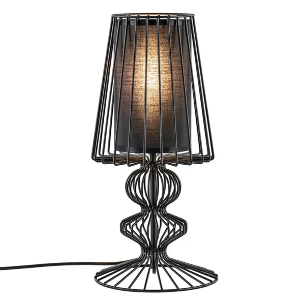 draad_tafellamp_zwart_met_1.webp Discount Straluma Draad tafellamp zwart met cilinder kap