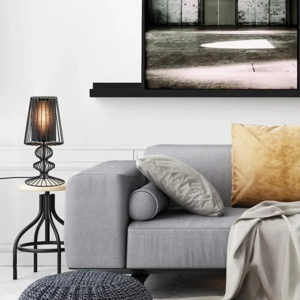 draad_tafellamp_zwart_met_4.webp Discount Straluma Draad tafellamp zwart met cilinder kap