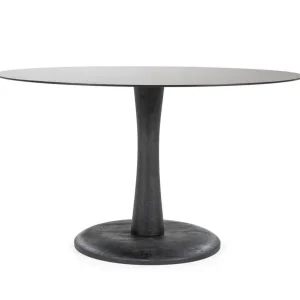 eetkamertafel_ronde_glaze_0.webp Clearance Straluma Eetkamertafel ronde glazen plaat zwart met mango houten voet
