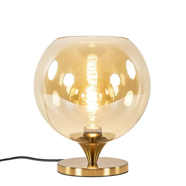 elegante_tafellamp_donker_1.webp Outlet Straluma Elegante tafellamp donker goud met amber glazen bol 25 cm