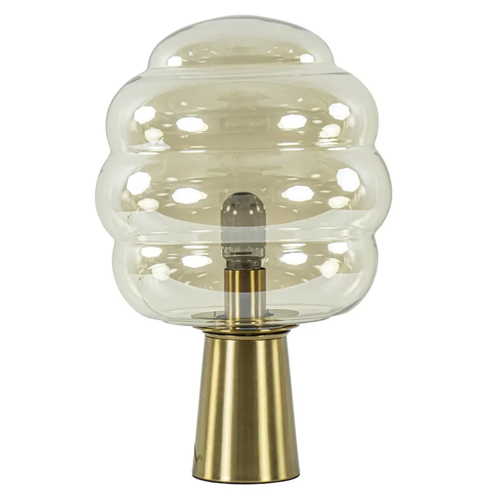 Fashion Straluma Gouden tafellamp Misty met amber glazen kap L&L