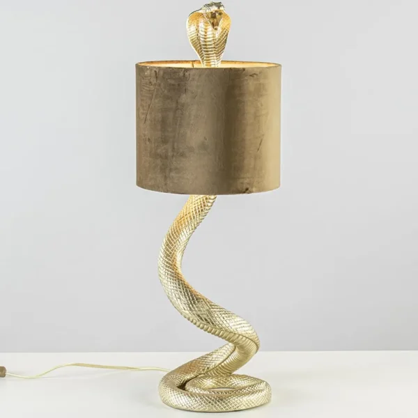 gouden_tafellamp_snake_me_1.webp Sale Straluma Gouden tafellamp Snake met velours kap