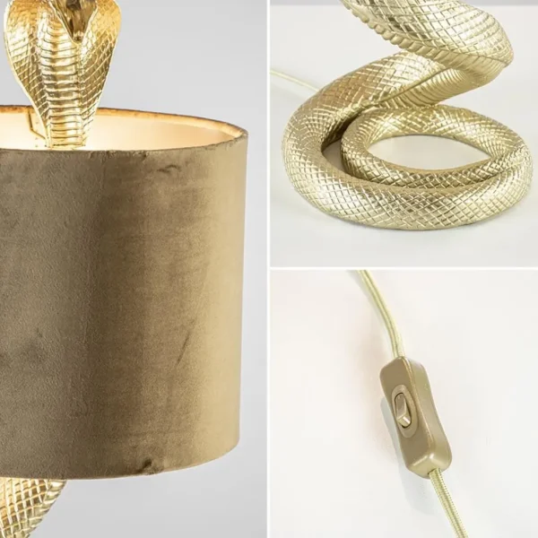 gouden_tafellamp_snake_me_3.webp Sale Straluma Gouden tafellamp Snake met velours kap