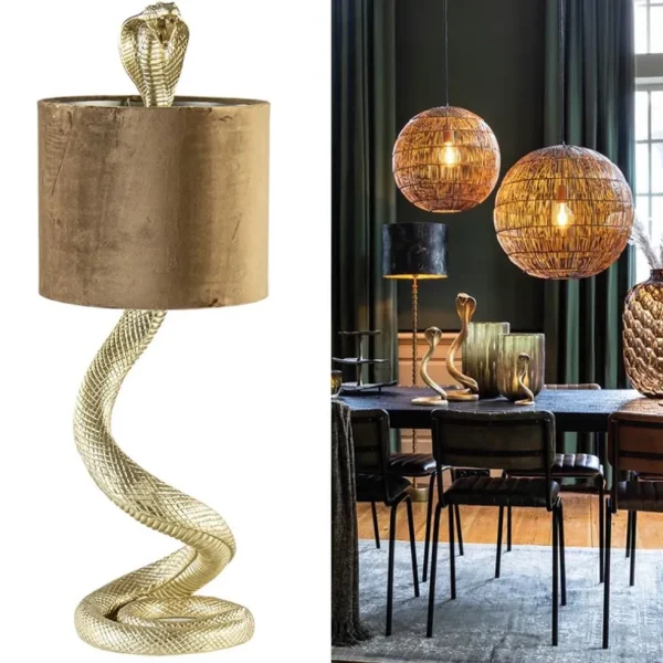 gouden_tafellamp_snake_me_4.webp Sale Straluma Gouden tafellamp Snake met velours kap