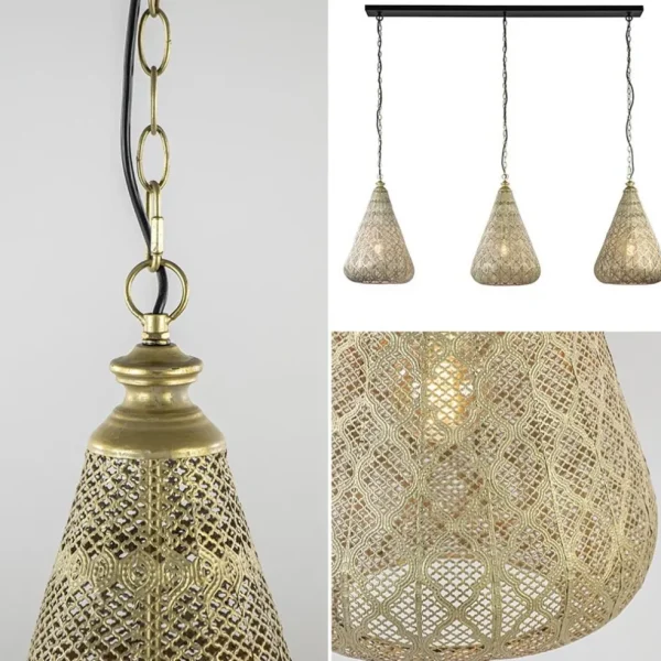 Sale Straluma Grote hanglamp 3-lichts mat goud met zwarte balk