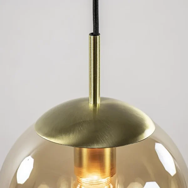 Clearance Straluma Grote 6-lichts eettafelhanglamp messing met amber glazen bollen