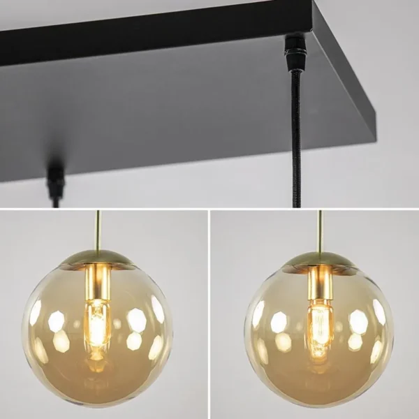 Clearance Straluma Grote 6-lichts eettafelhanglamp messing met amber glazen bollen