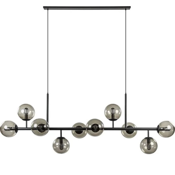 grote_lichts_hanglamp_mat_0.webp Fashion Straluma Grote 10-lichts hanglamp mat zwart met smoke glazen bollen