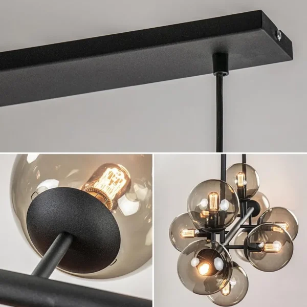 grote_lichts_hanglamp_mat_2.webp Fashion Straluma Grote 10-lichts hanglamp mat zwart met smoke glazen bollen
