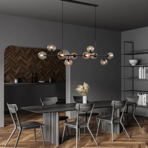 grote_lichts_hanglamp_mat_4.webp Fashion Straluma Grote 10-lichts hanglamp mat zwart met smoke glazen bollen