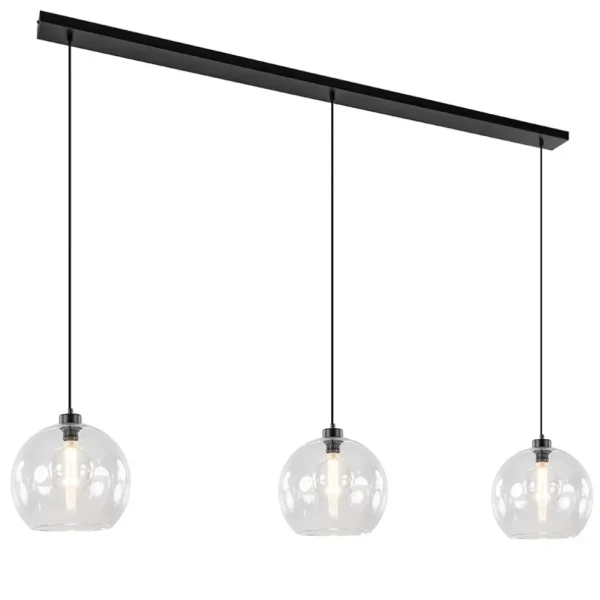 Flash Sale Straluma Grote 3-lichts hanglamp met helder glas en zwarte balk