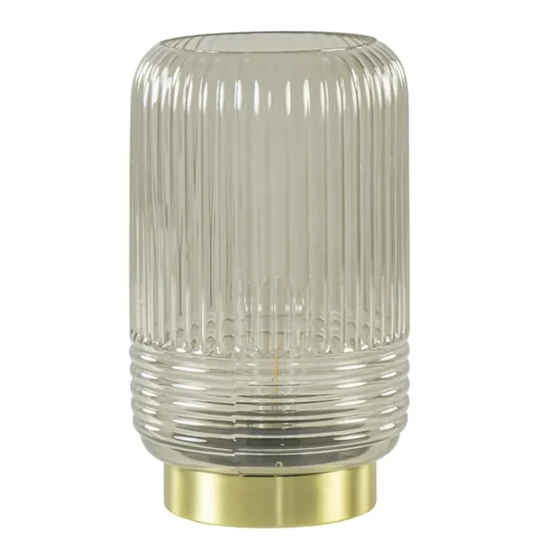 Fashion Straluma Grote Lipa tafellamp batterijen warm licht grijs ribbel glas