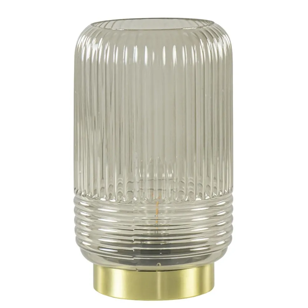 Fashion Straluma Grote Lipa tafellamp batterijen warm licht grijs ribbel glas