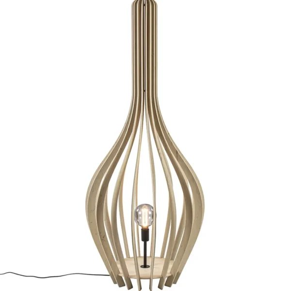 grote_vloerlamp_kegel_nat_1.webp Best Straluma Grote vloerlamp kegel naturel hout met zwart