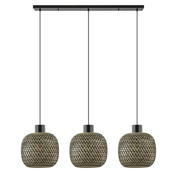 Online Straluma Hanglamp balk 3L zwart + bamboe