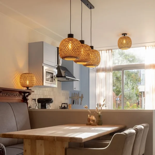 Online Straluma Hanglamp balk 3L zwart + bamboe