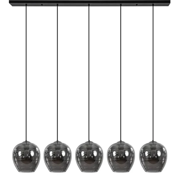 Fashion Straluma Hanglamp balk zwart 5-lichts smoke glas