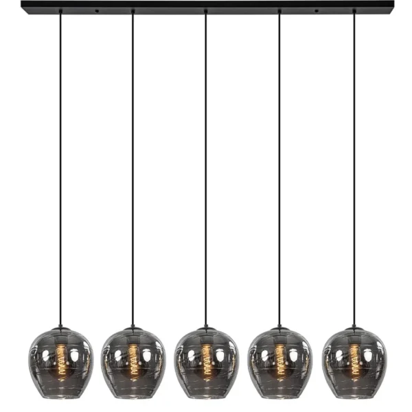 Fashion Straluma Hanglamp balk zwart 5-lichts smoke glas