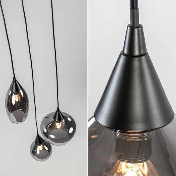 Clearance Straluma Hanglamp Cambio 3L rond zwart smoke glas