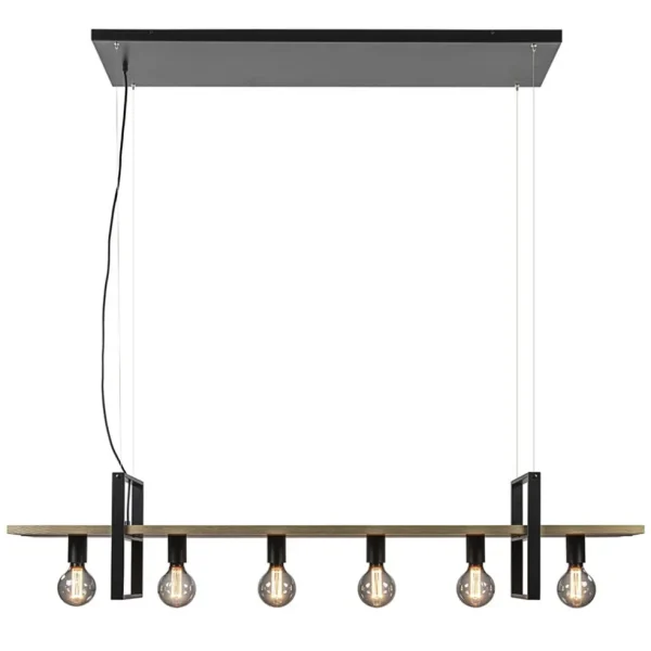 hanglamp_l_zwart_met_hout_1.webp Discount Straluma Hanglamp 6L zwart met houten planken
