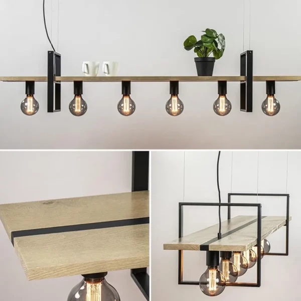 hanglamp_l_zwart_met_hout_2.webp Discount Straluma Hanglamp 6L zwart met houten planken