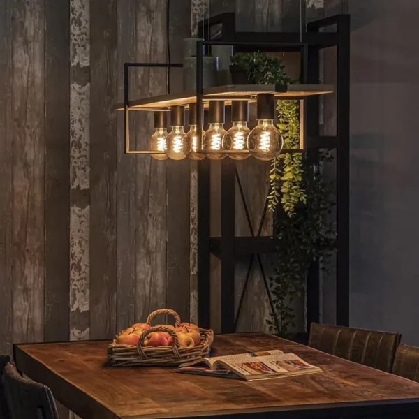 hanglamp_l_zwart_met_hout_4.webp Discount Straluma Hanglamp 6L zwart met houten planken