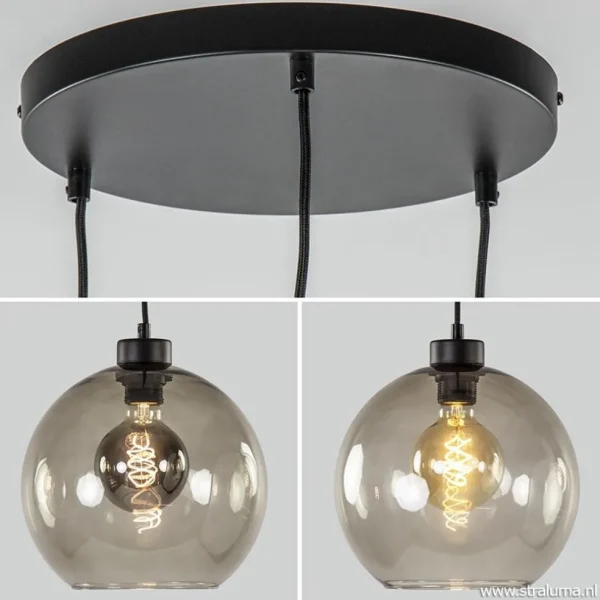 Best Sale Straluma Hanglamp 3-lichts rond glas smoke 25 cm
