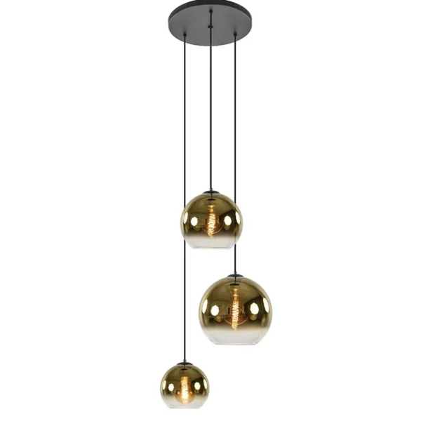 hanglamp_lichts_rond_zwar_1.webp Store Straluma Hanglamp 3-lichts rond zwart met goud gradient glas