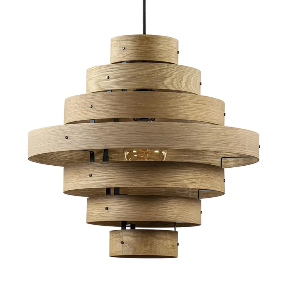 New Straluma Hanglamp Oaknut hout 7 ringen