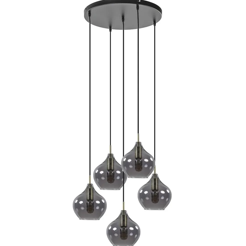 Cheap Straluma Hanglamp Rakel 5L rond antiek brass + smoke glas