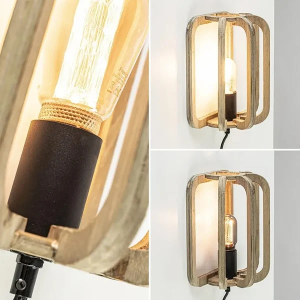 Cheap Straluma Houten wandlamp met zwarte fitting en snoer