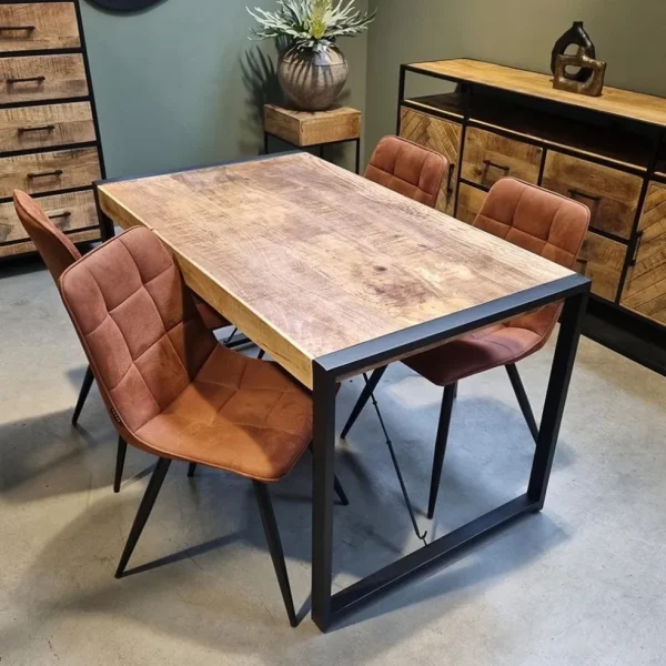 Fashion Straluma Industriële eettafel mangohout met zwart 160x90 cm