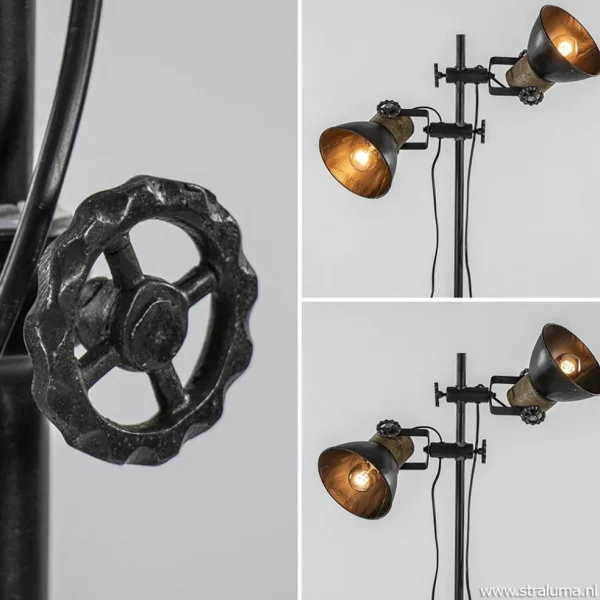 Fashion Straluma Industriële vloerlamp Jody metaal met hout