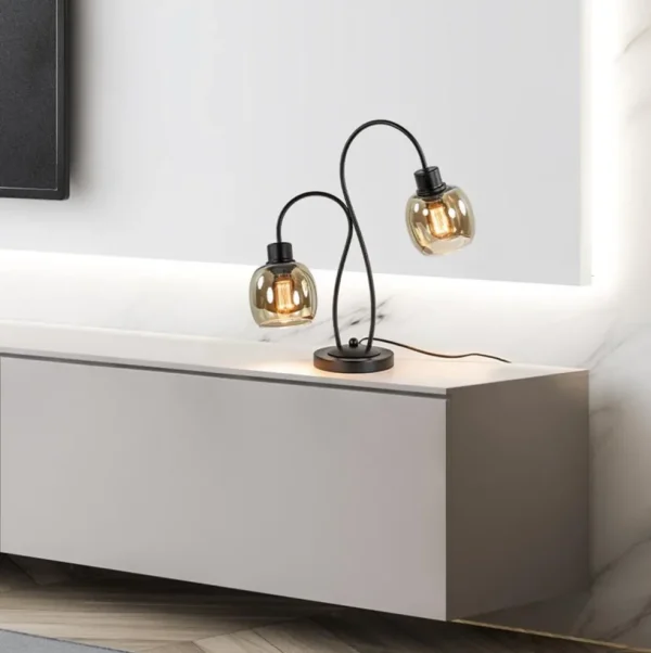 Outlet Straluma Klassieke 2-lichts tafellamp zwart met smoke glas