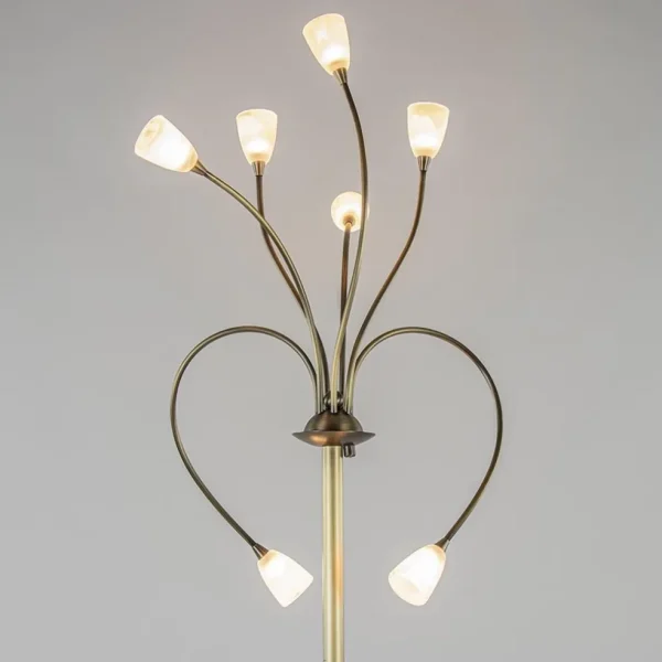 Hot Straluma Klassieke vloerlamp brons met wit gevlamd glas en dimbaar LED